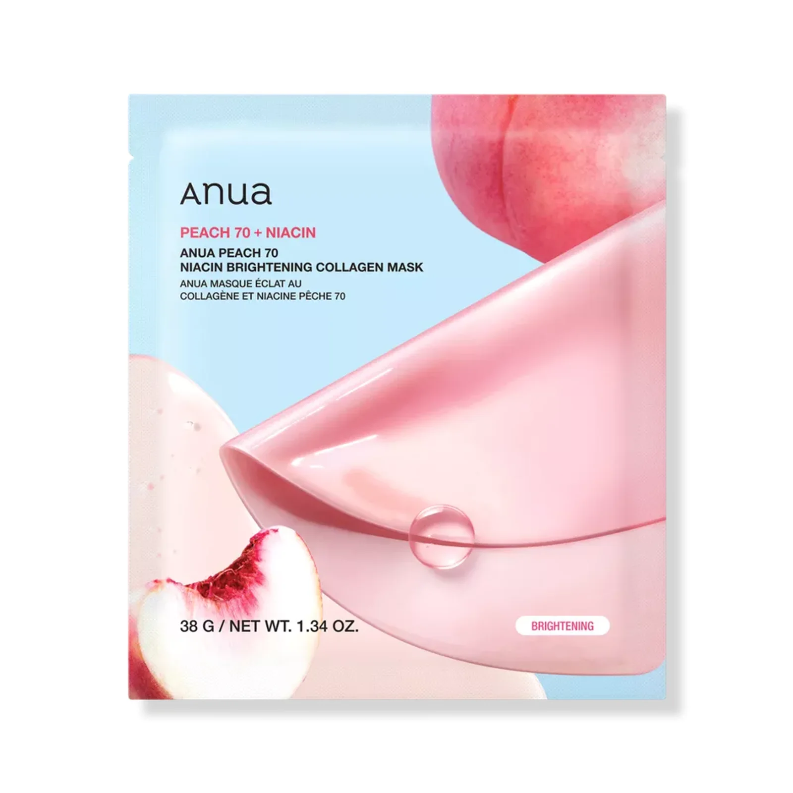 ANUA PEACH 70 NIACIN BRIGHTENING COLLAGEN MASK 38g primary product packshot