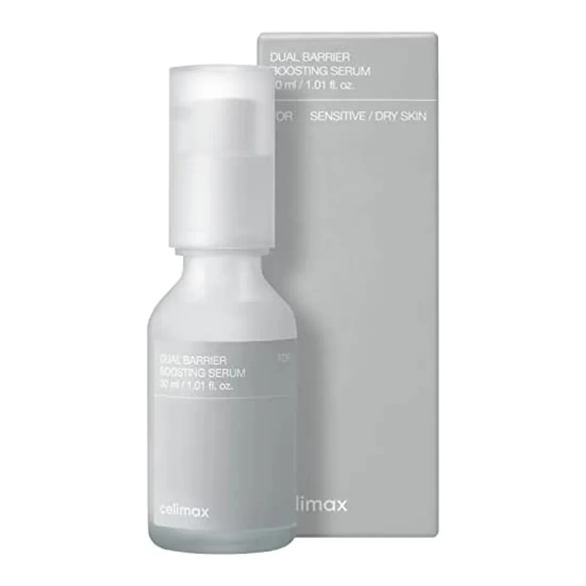 celimax Dual Barrier Boosting Serum 30ml carton and dropper bottle